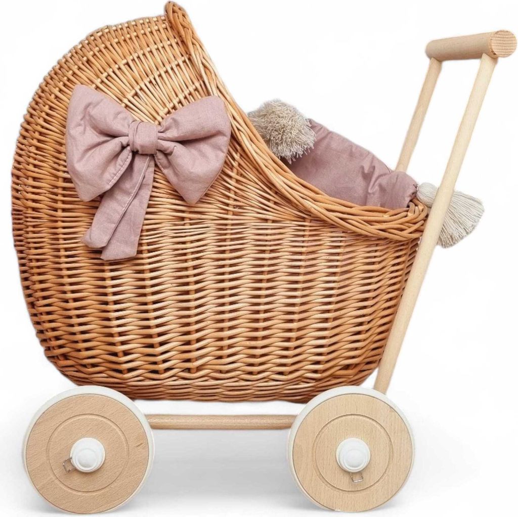 WikliBOX - Puppenwagen aus weiden, natur Dumpy mit Bettzeug Produktbild 