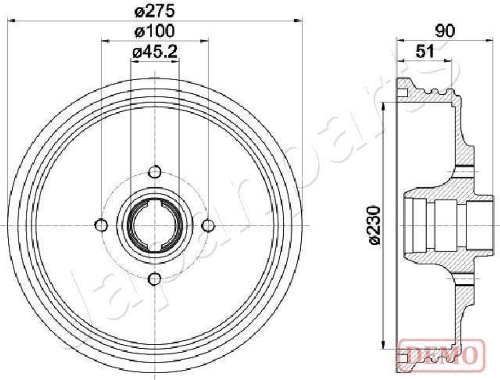 JAPANPARTS TA-0908C Bremstrommel Ø230mm Hinten für VW Caddy II Kastenwagen (9K9A) Caddy II Kombi (9K9B) für SEAT Inca (6K9)