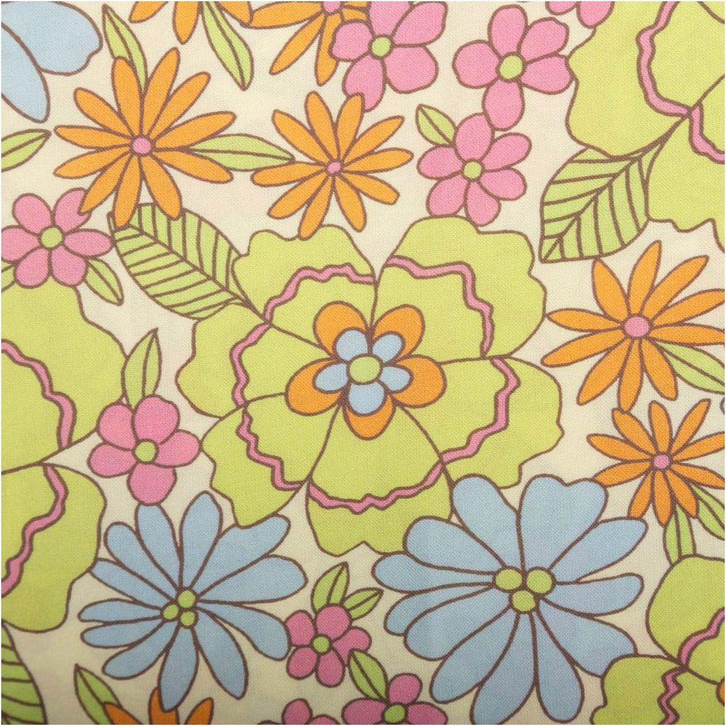 Viskose Stoff Pastell Blüten grün gelb blau 140 cm