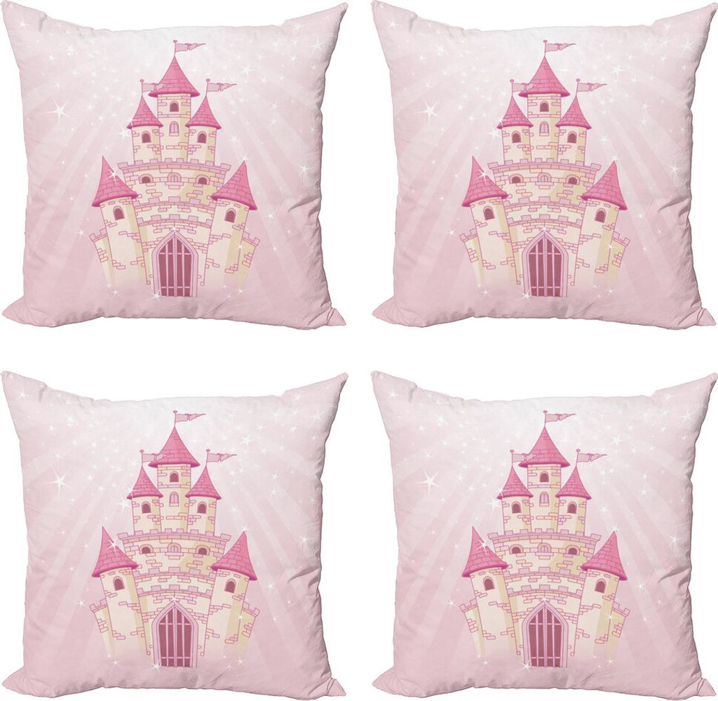 ABAKUHAUS Schloss Kissenbezug Set (4 Stück), Wonder Tale Fortress Kunst, Moderner Doppelseitiger Digitaldruck, 40 cm x 40 cm, Rose und Pale Senf