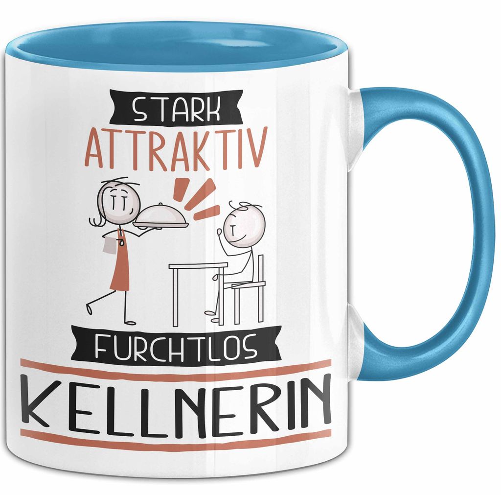 Kellnerin Tasse Geschenk Becher Stark Attraktiv Furchtlos Kellnerin Lustige Geschenkidee (Blau)