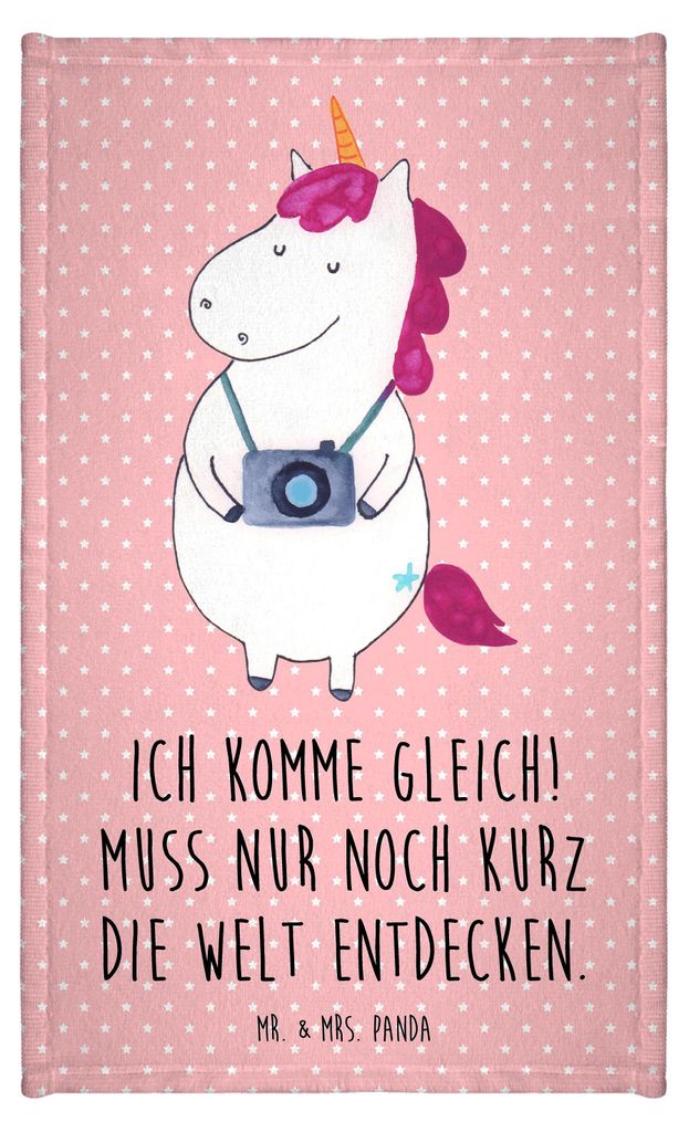 Mr. & Mrs. Panda handtuch gäste wc Einhorn Fotograf - Rot Pastell - Geschenk, Einhörner, Frotteehandtuch, baumwolle, buntes, Frotteetuch, Gästeh...