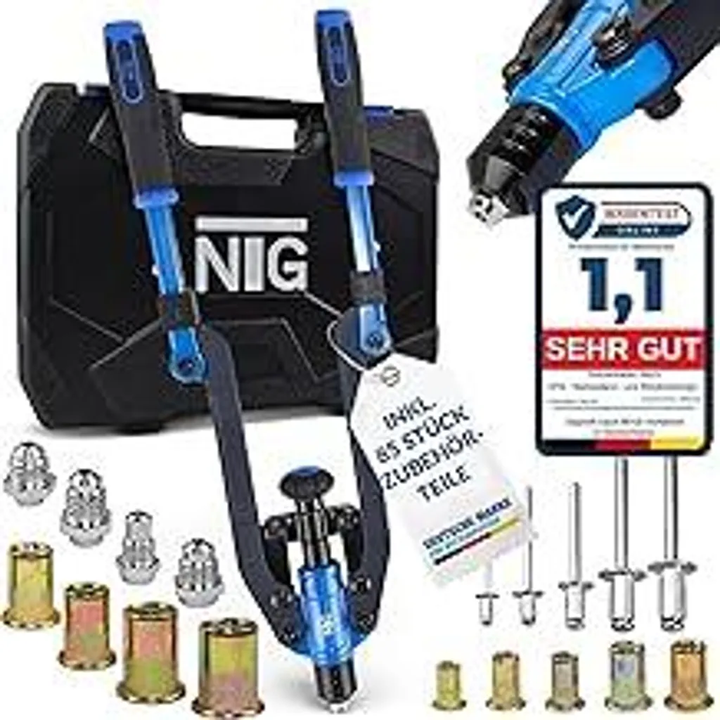 NTG Utensile Combinato 2 in 1: Rivettatrice e Pinza per Dadi | 85 pz