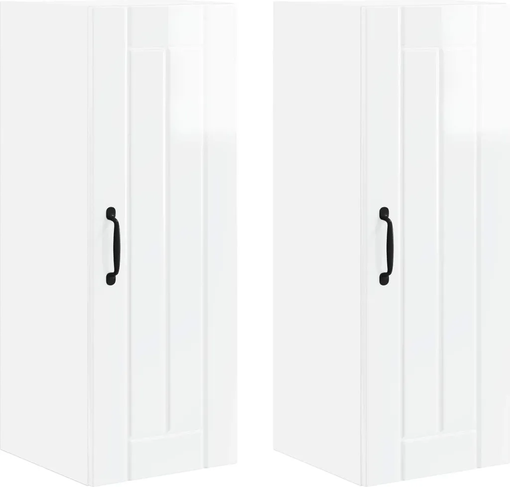 Pensile Cucina 2 Pezzi 30x31x80 cm Bianco Lucido | Montaggio Rapido