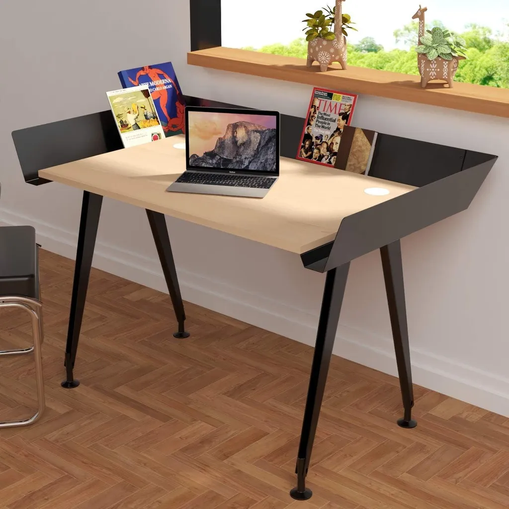 Bureau Stable LEVIRA Tern 100x60 cm Noir et Hêtre Idéal Studio et Salon