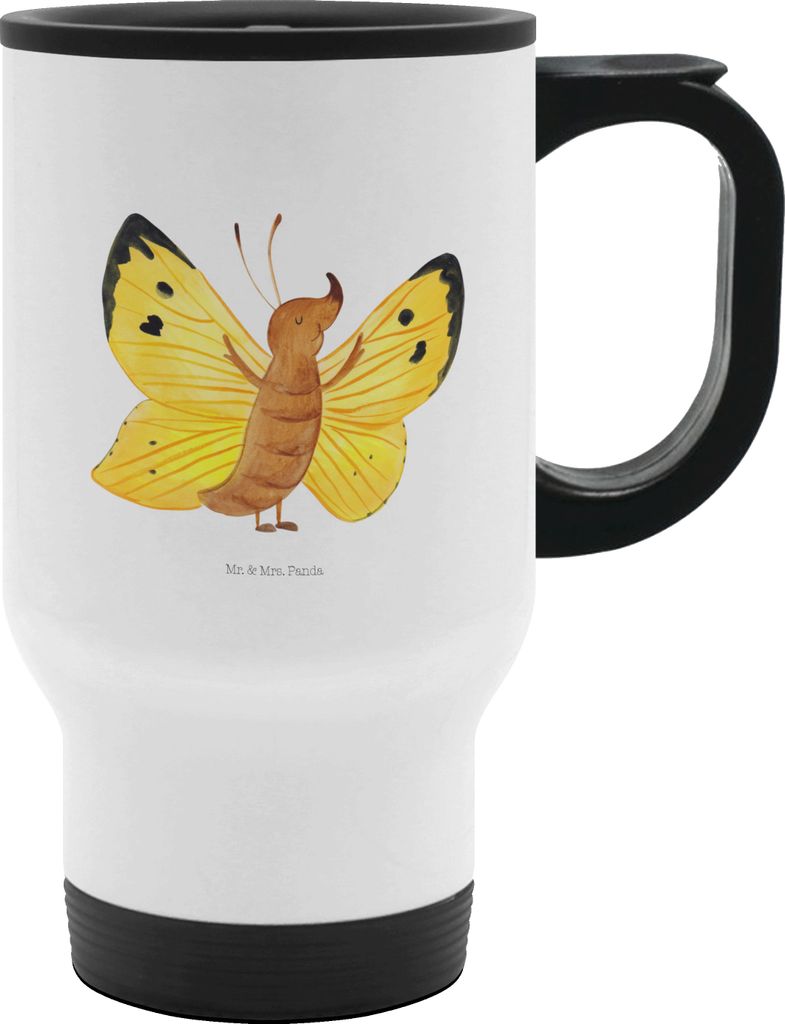 Mr. & Mrs. Panda kaffee tasse to go Schmetterling Zitronenfalter - Weiß - Geschenk, auto becher, Fakt, Liebe, Selbstliebe, Trinkbecher, thermosbec...