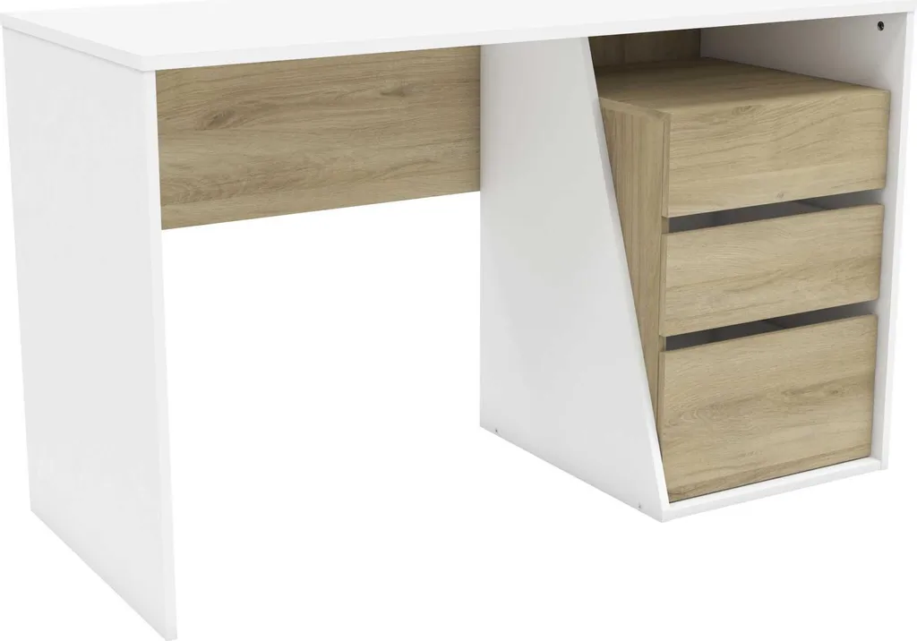 Petit espace ? Bureau 3 tiroirs JEFFERSON 127 cm chêne et blanc
