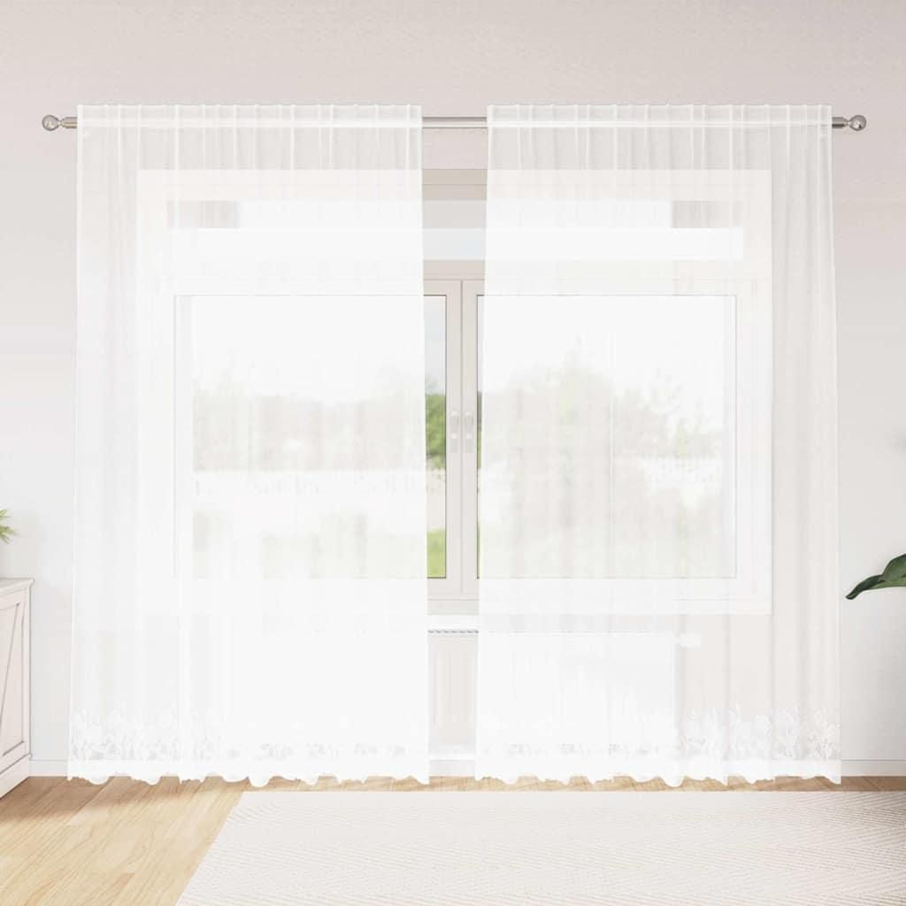 Möbel Vorhänge mit Vorhängen Floral Weiß 200 x 240 cm Polyester - Gardinen & Vorhänge 4107769