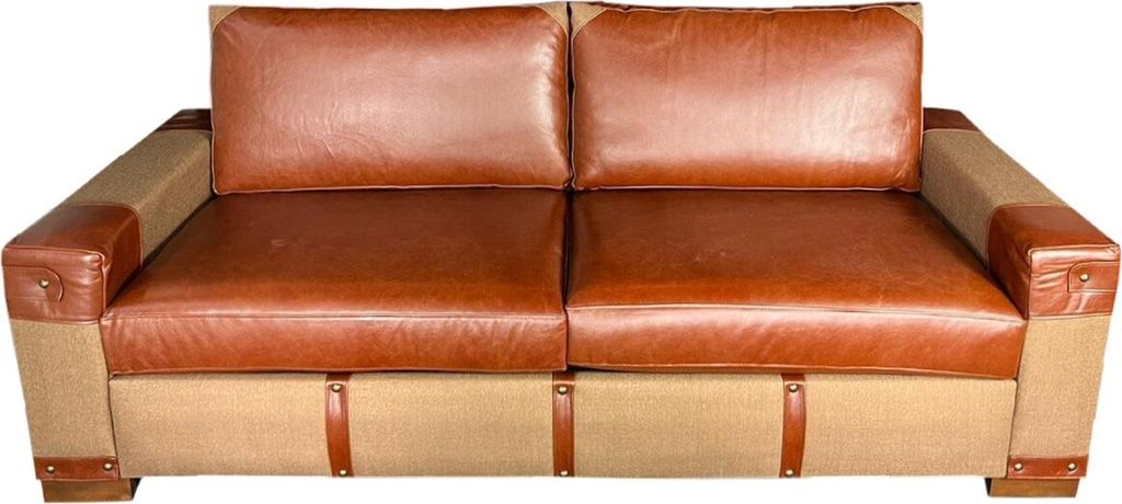 Casa Padrino Luxus Leder Sofa Braun / Beige 212 x 93 x H. 88 cm - Echtleder Wohnzimmer Sofa - Wohnzimmer Möbel - Luxus Kollektion