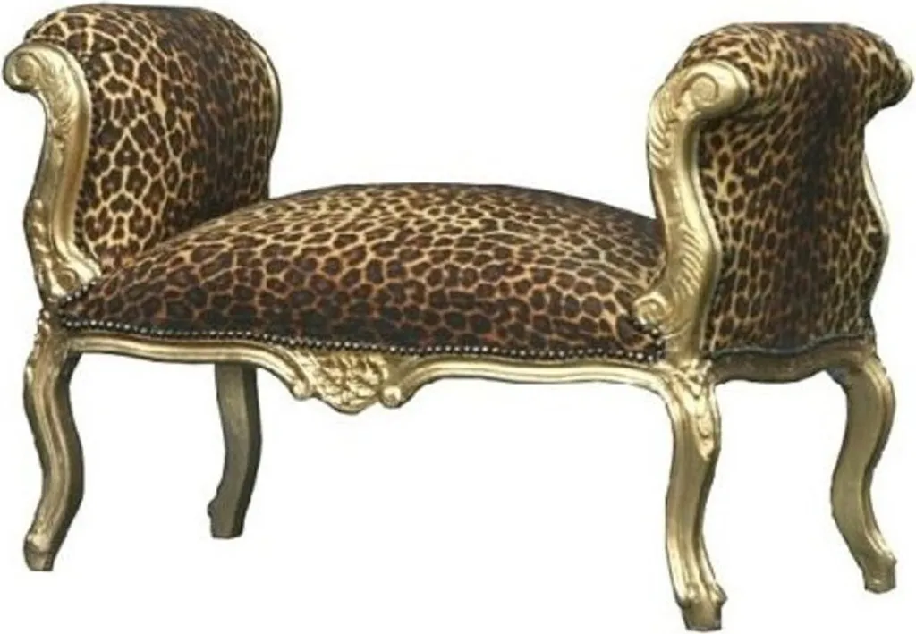 Banc d'entrée baroque or et léopard - Tabouret bout de lit élégant