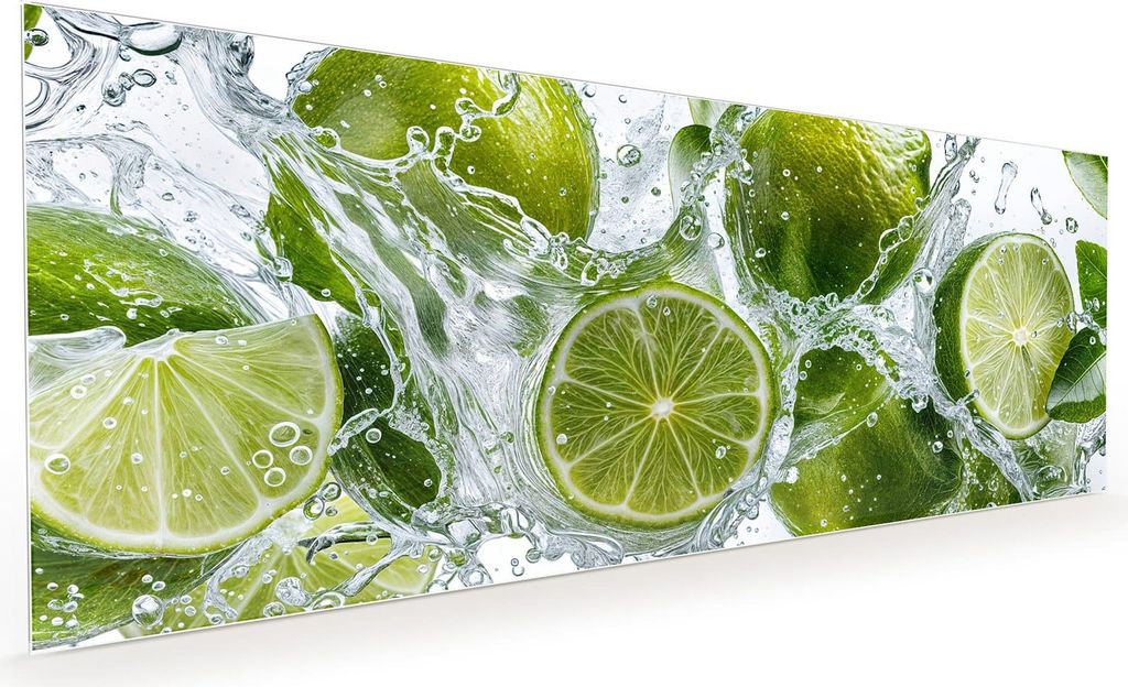 Küchenrückwand Spritzschutz Glas mit Motiv Spritzige Limetten 40 x 40 cm