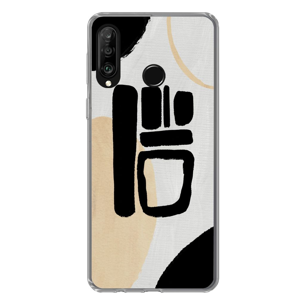 MuchoWow Handyhülle Schutzhülle Hülle für Huawei P30 Lite Schwarz - Kreis - Abstrakt Silikon Softcase Handy Hülle - Handyhülle