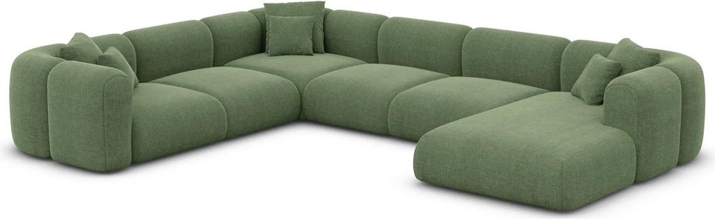 Strukturstoff U-Form XXL Wohnlandschaft Belio Grün Rechts
