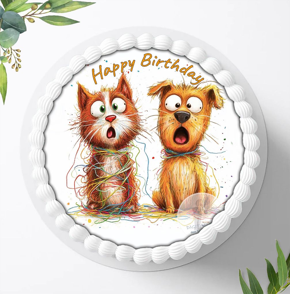 Für die Geburtstags Torte ein Tortenaufleger, Zuckerbild mit dem Motiv: Fellnasen, Essbares Foto für Torten, Fondant, Ø 20cm, 2396z