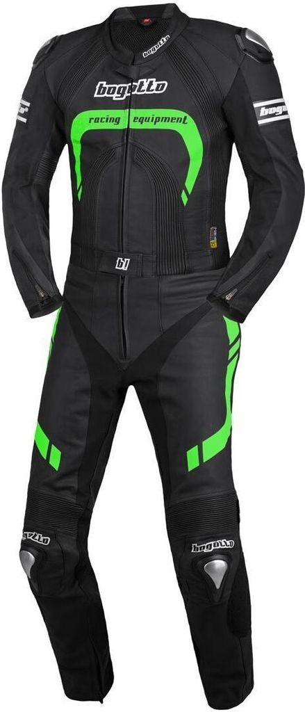 Bogotto Assen 2-Teiler Motorrad Lederkombi, schwarz/grün, 46