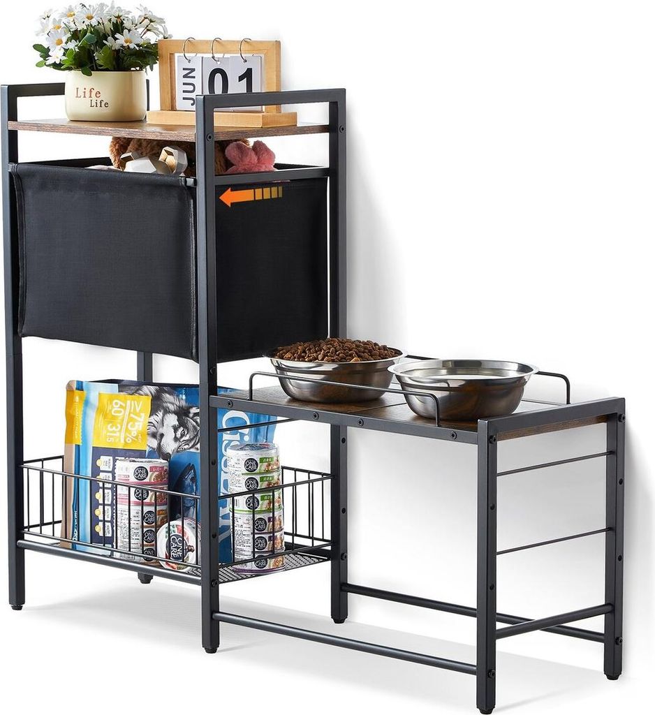 Futterstation für Haustiere mit Stauraum für Hundefutter und Spielzeug Organizer Erhöhte Hundenäpfe