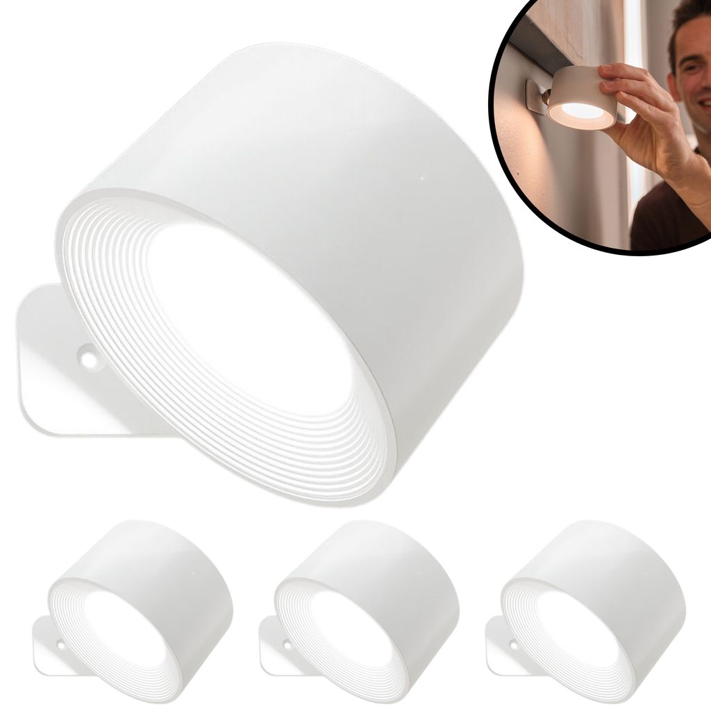 Best Direct Vigilamp Pod 4er Set - LED Akku Wandleuchte, wiederaufladbar, schwenkbar, Leselampe, USB, dimmbar,