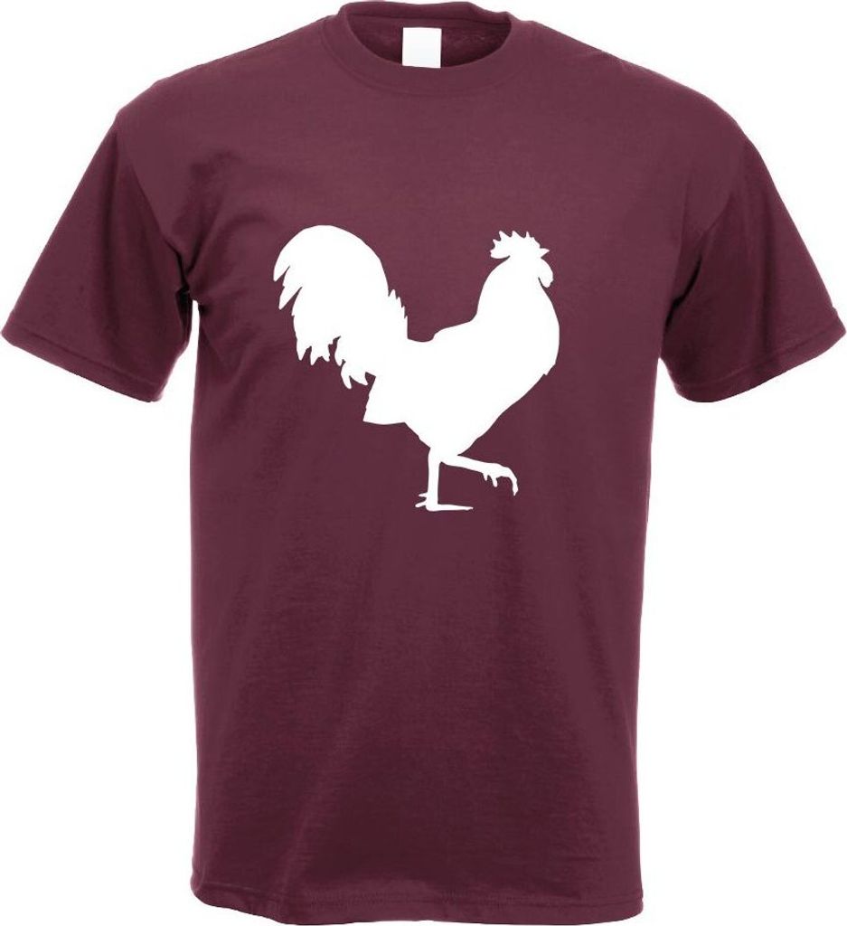 Kiwistar - T-Shirt - Burgund - Hahn - Gockel - Huhn Motiv Bedruckt Funshirt Design Print - mit Motiv Bedruckt - Funshirt Design - Sport - Freizeit ...