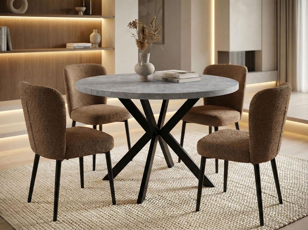 Runder Ausziehbarer Esstisch - Loft Style Tisch mit Metallbeinen - 100 bis 180 cm - Industrieller Tisch für Wohnzimmer - Spacesaver - 100 cm - Gra...