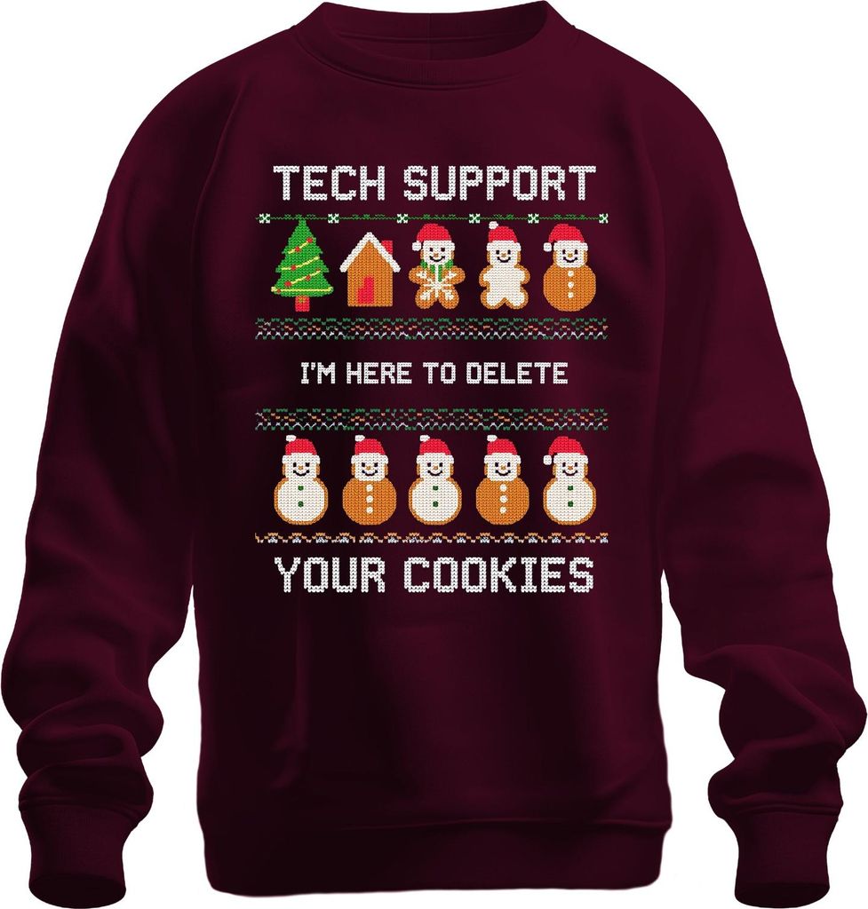 TECH SUPPORT I'M HERE TO DELETE Weihnachten IT Admin Geek Nerd Uni Sweatshirt Pullover, Burgundy, 3XL