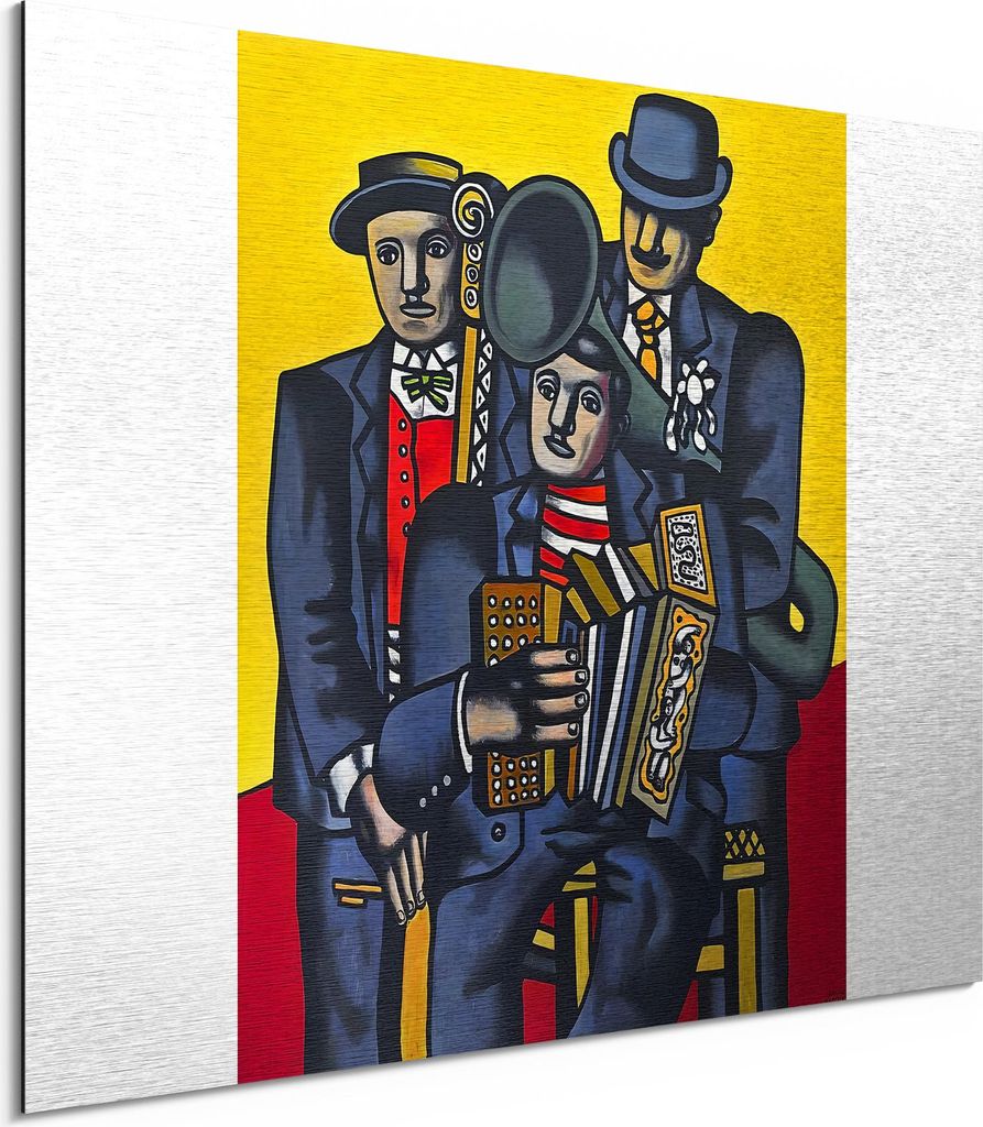 DEQORI Alu-Dibond Bild Silber 40x30 cm 'Die drei Musiker' Wandbild Metall dünn Design
