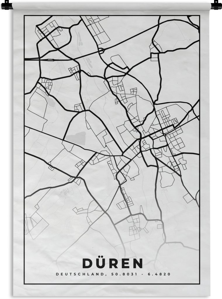 MuchoWow Wandteppich Wandbehang Karte - Düren - Karte - Stadtplan 60x90 cm Tapisserie Dekoration Wandtuch - Foto-Teppich - Abwaschbar