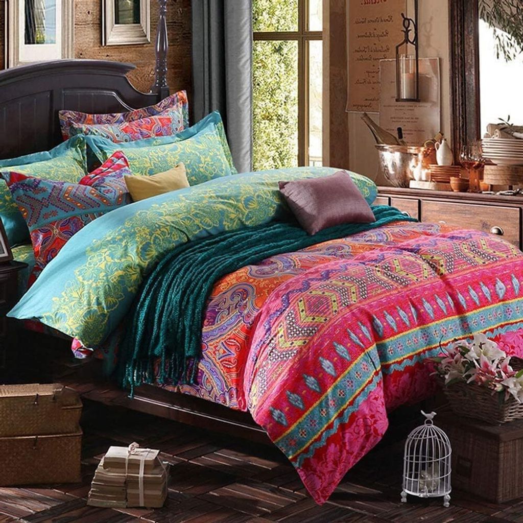 Bettwäscheset für Kingsize-Betten im Bohemian-Stil, 1 Bettbezug 240 cm x 220 cm und 2 Kissenbezüge 80 cm x 80 cm, mit Reißverschluss, langlebig...