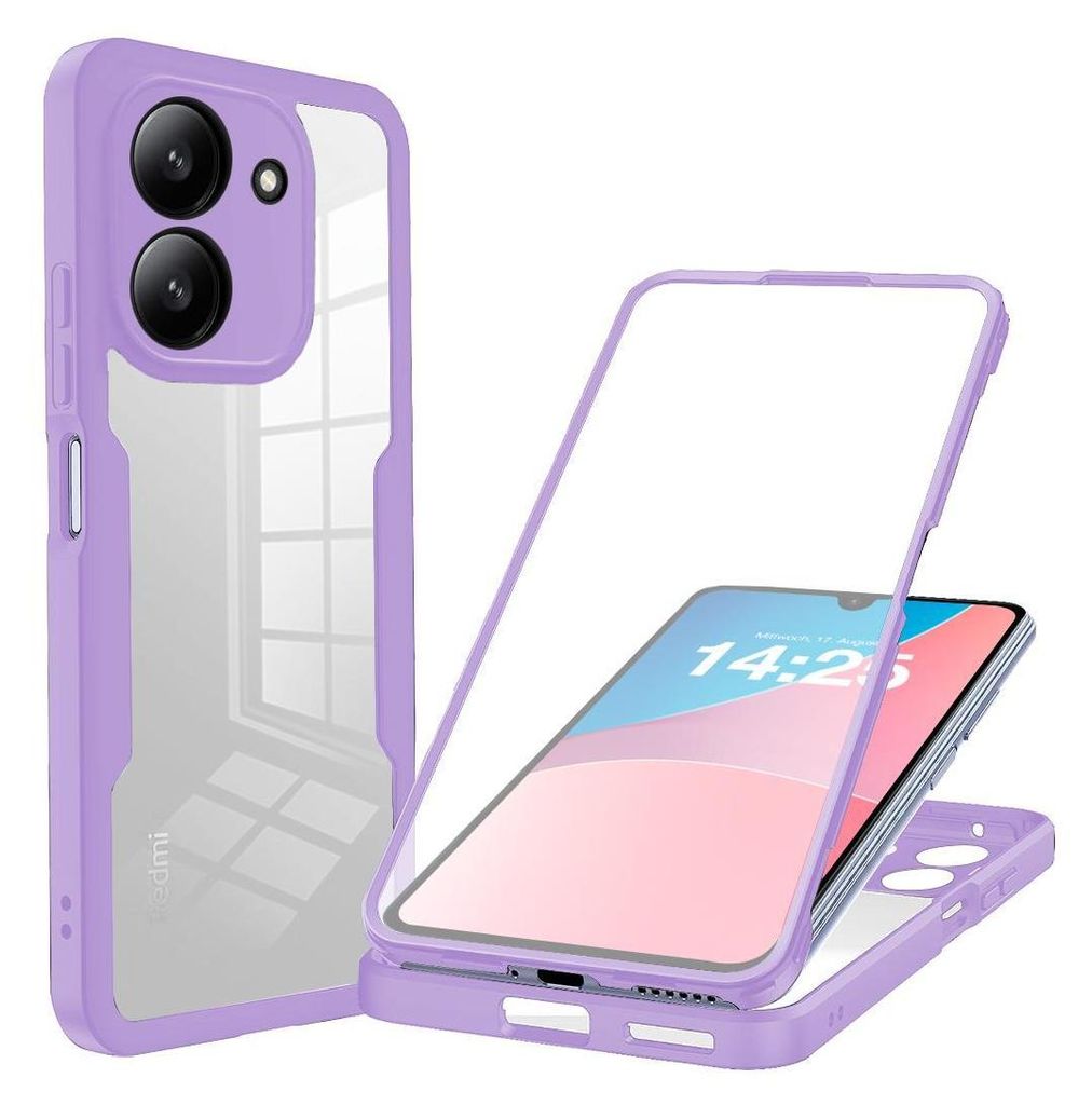 360 Grad Handyhülle für Xiaomi Redmi 13C Full Cover Rundum Schutz Farbe: Violett