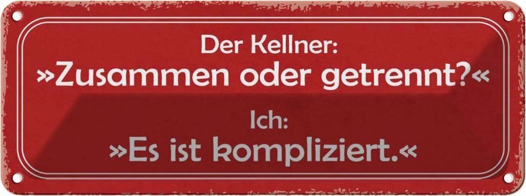 vianmo Blechschild 10x27 cm Kellner zusammen oder getrennt Beruf Arbeit