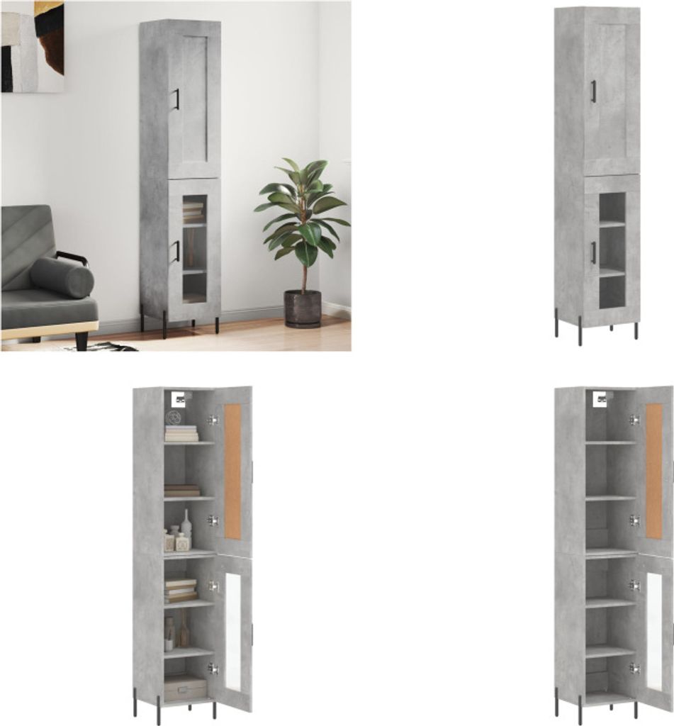 vidaXL Highboard Betongrau 34,5x34x180 cm Holzwerkstoff - Highboard - Highboards - Sideboard - Schrank
