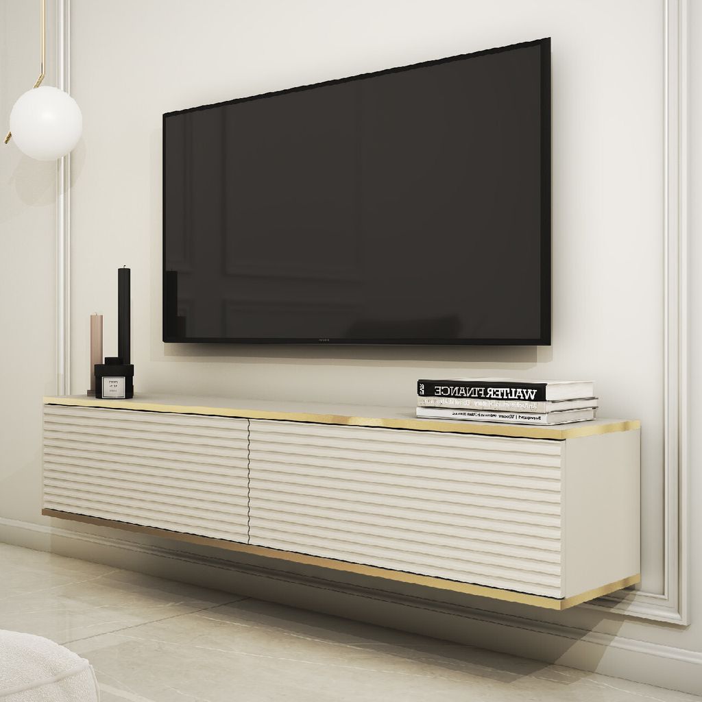 TV Lowboard Schrank Fernsehtisch ORO MDF 135 beige 135x30x32cm