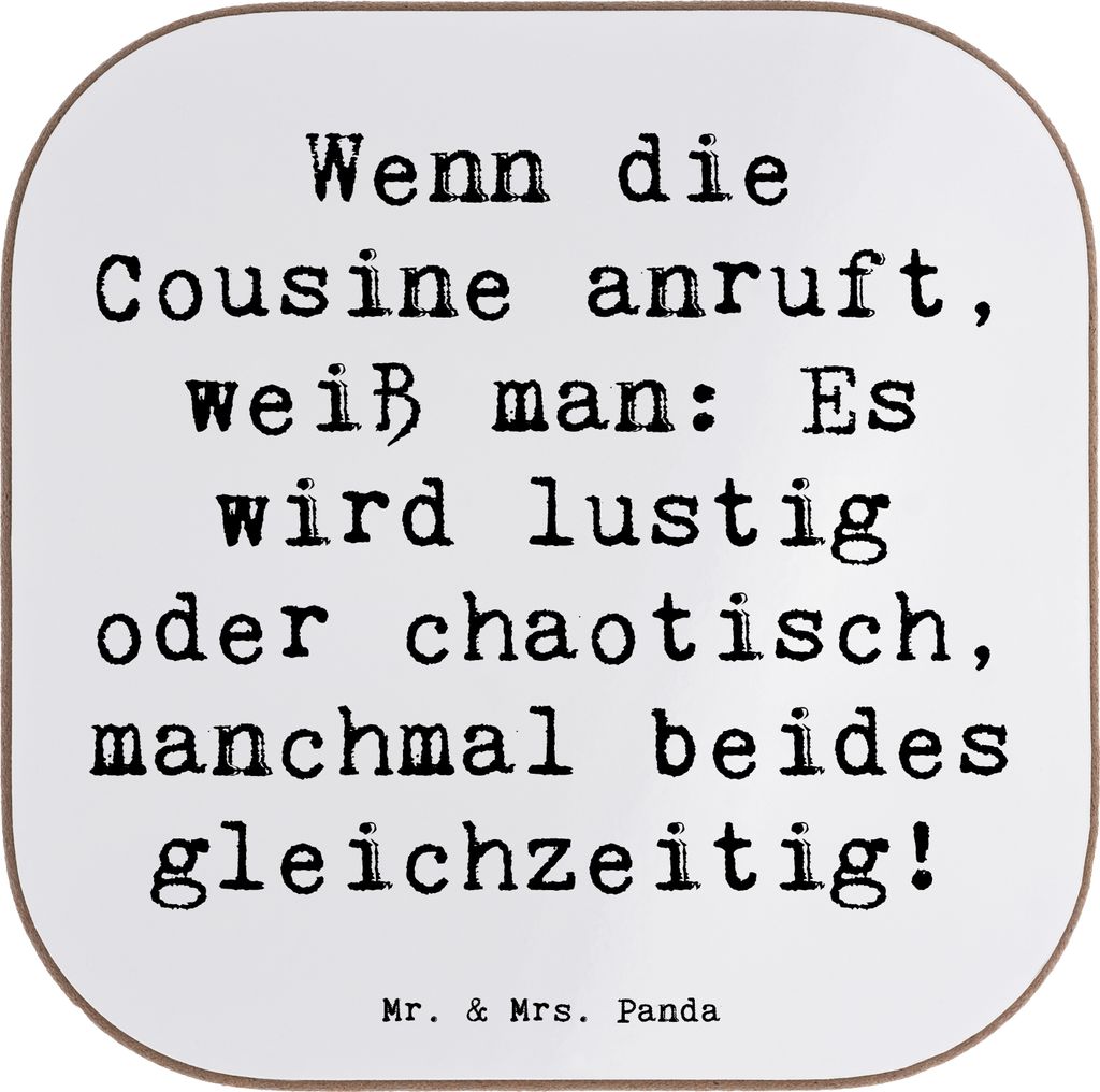 Mr. & Mrs. Panda Tassen Untersetzer Spruch Cousine Abenteuer - Weiß - Geschenk, Erinnerungen, Glas, Gläser, Bindung, Tischuntersetzer, Geburtstag...
