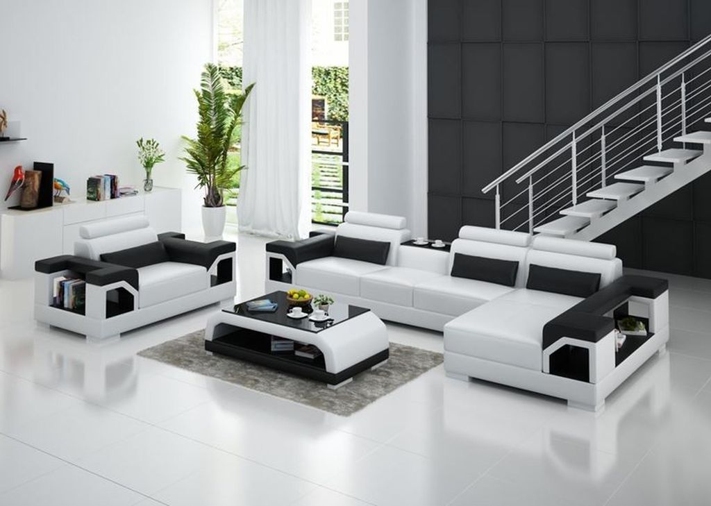 Garnitur Polster Ecke + Sessel Couch Design Couch Couchen Leder Sofa Sitz Eck