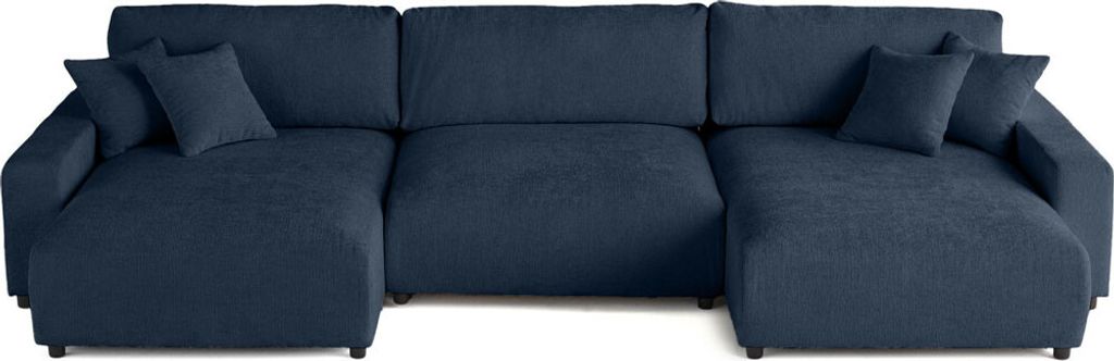 Lisa Design Pivoine - 7-sitzer Wohnlandschaft U-form - Schlaffunktion und Bettkasten - aus strukturiertem Samt , Blau