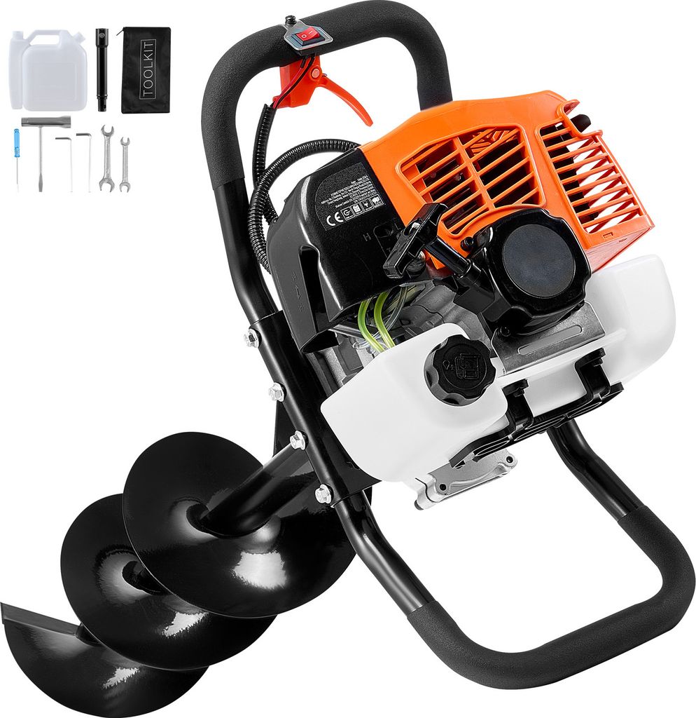 SucceBuy Erdbohrgerät für Erdlöcher, Benzinbetrieben, 63 CC, 2400 W, 8" Bohrer, Orange+Schwarz