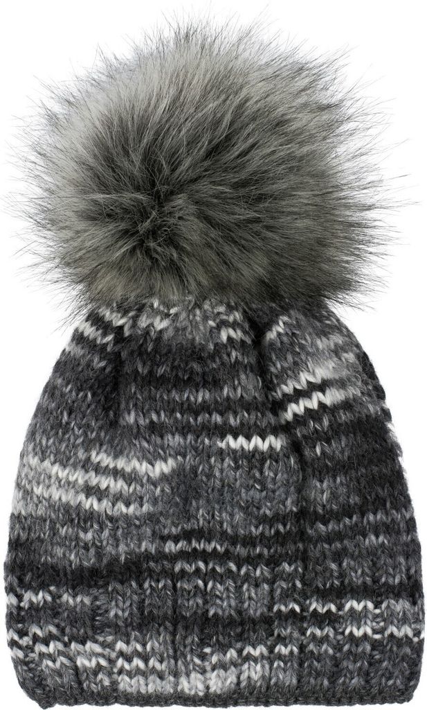 styleBREAKER Uni Strick Bommelmütze bunt gemustert mit Alpaka Anteil und Fleece Futter, Winter Fellbommel Mütze 04024179