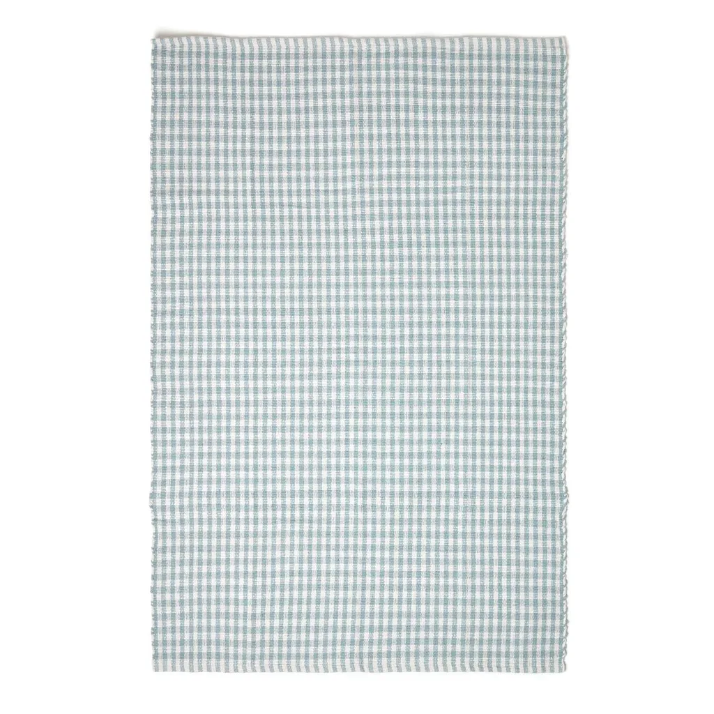 Tapis réversible en coton tissé bleu et blanc - Motif Vichy 110x170cm