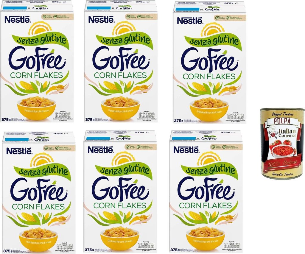 6x Nestlé GO FREE Corn Flakes glutenfrei Mais Flakes Cerealien Milch & Joghurt 375g + Italian Gourmet oplpa 400g
