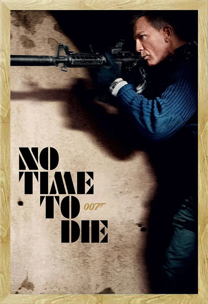 Décoration murale James Bond Poster No Time To Die avec cadre bois clair