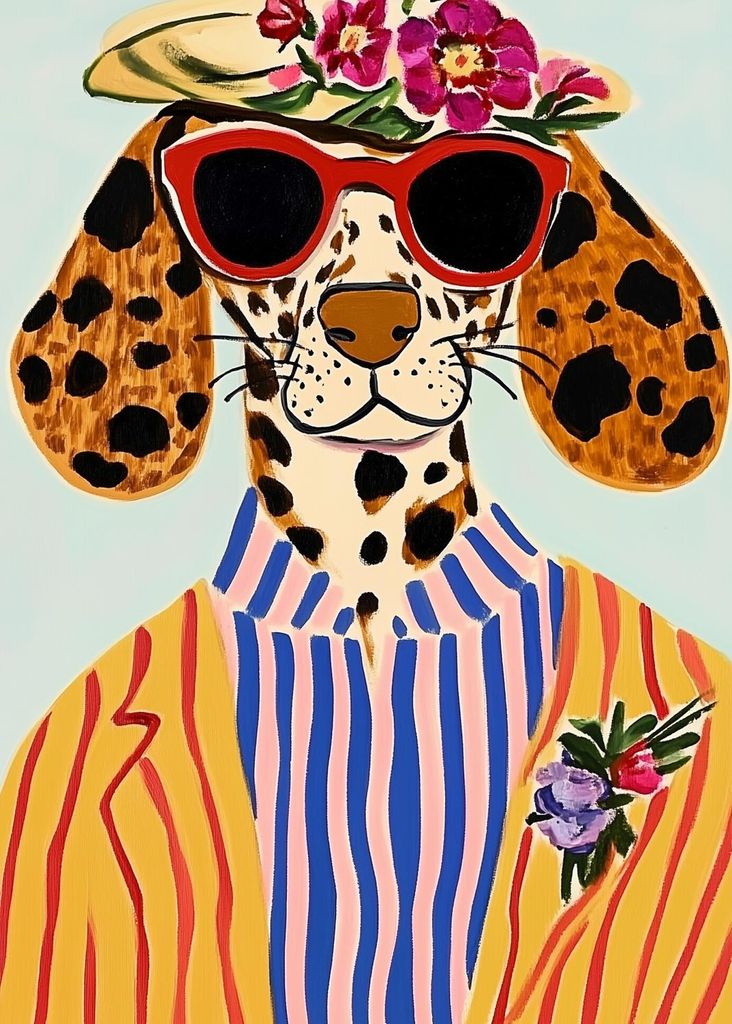 Plakat 50x70cm Tierportrait | Hund mit Brille | Pop Art