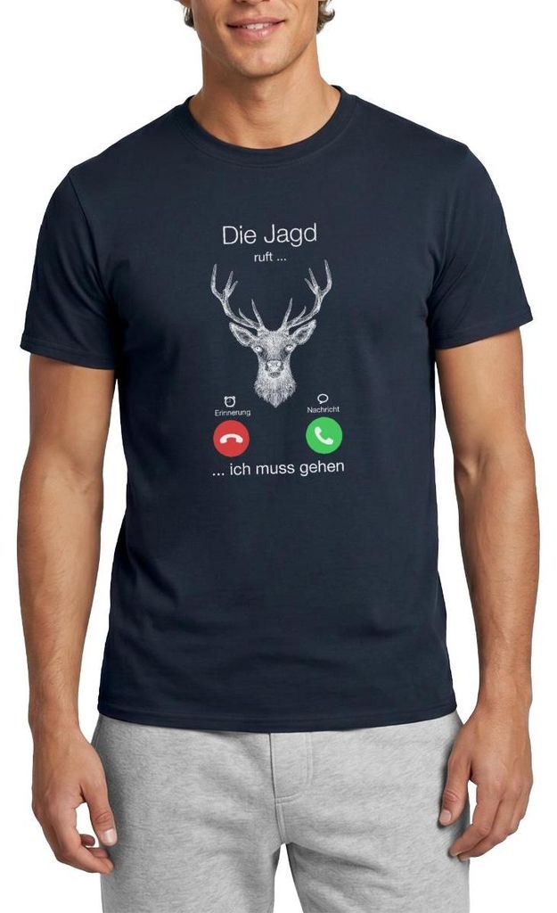 Spreadshirt Die Jagd Ruft Ich Muss Gehen Hirsch Statement Männer T-Shirt, 3XL, Navy