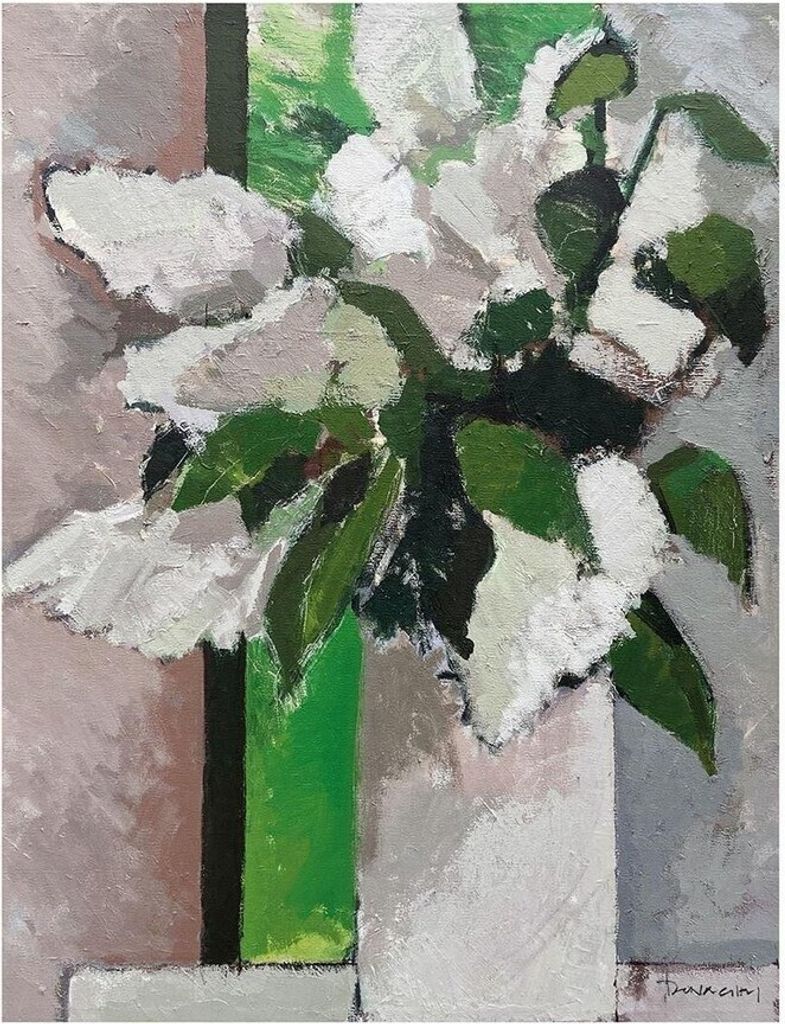 Paul Donaghy - bedruckt, Weißer Flieder PM6941 (50 cm x 40 cm) (Weiß/Grün)