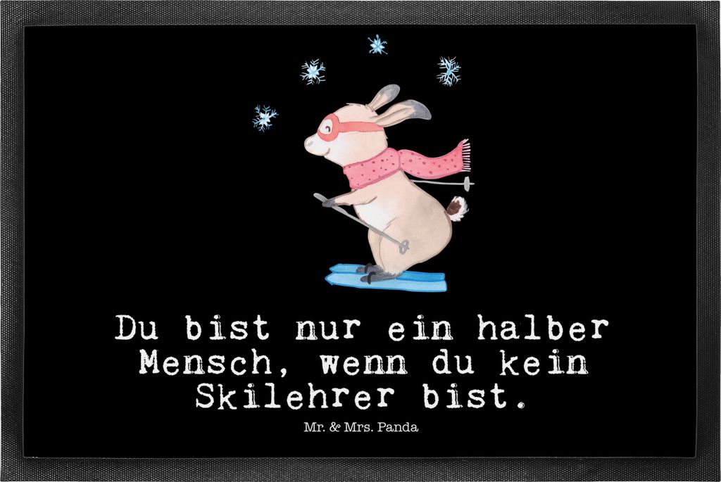 Mr. & Mrs. Panda fußmatte Skilehrer Herz 50 x 75 cm - Schwarz - Geschenk, Schmutzfangmatte, Gummimatte, Sauberlaufmatte, Fußabstreifer, Eingangsm...