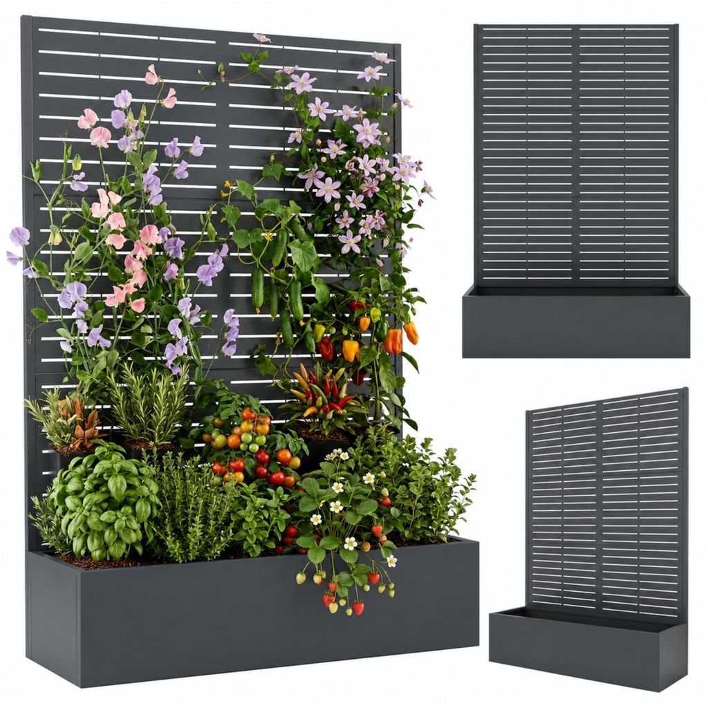 Blumenkasten mit Rankgitter, Hochbeet mit Sichtschutz, Produktbild 
