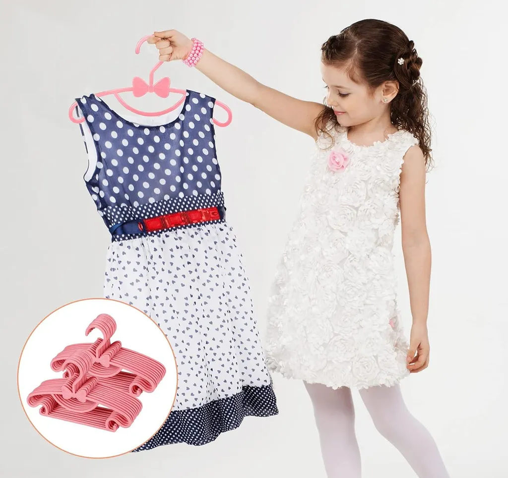 Set de 40 cintres roses bébé avec nœuds mignons antidérapants 29,5 cm