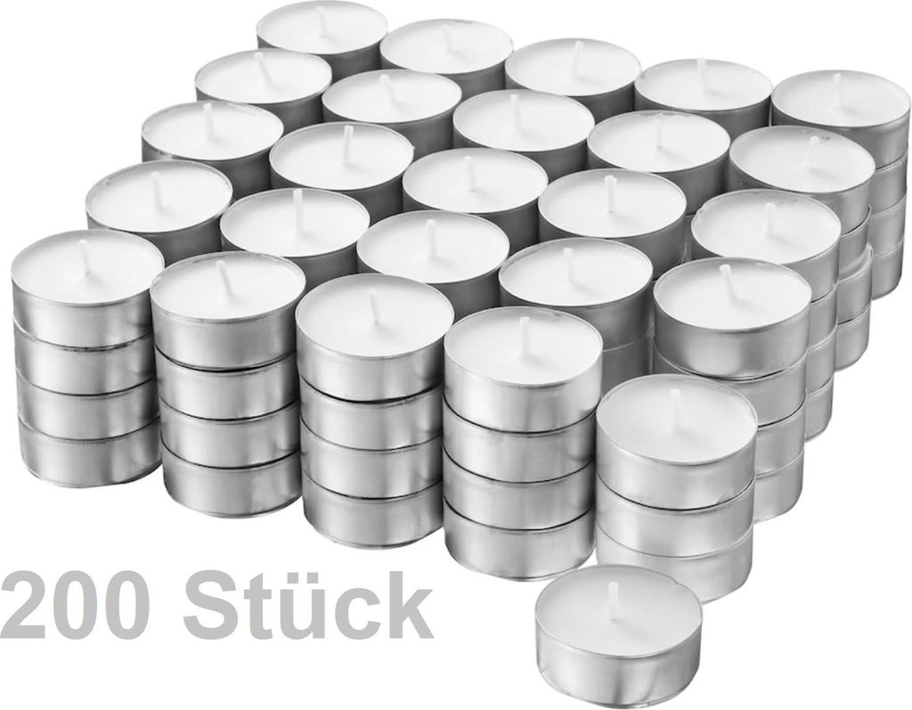 JUNG Premium Teelichter 200er Set, hochwertiges Teelicht Ø 37mm, 4 Std Brenndauer, Teelichte weiß unbeduftet, ideal für Zuhause & Gastro