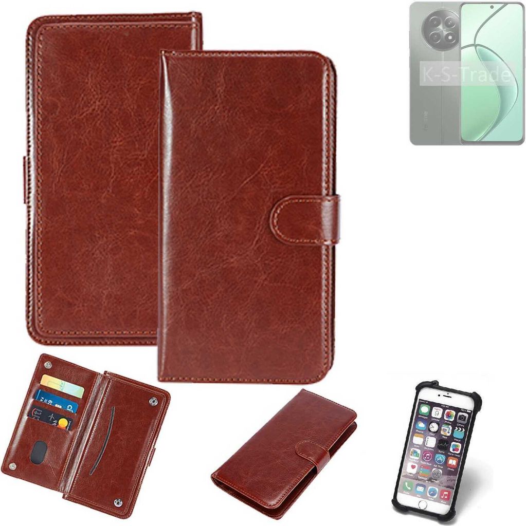 K-S-Trade 360° Hülle kompatibel mit Realme 12 5G braun Kunstleder Case BookCase WalletCase Kunstlederederhülle Handyhülle, Rundumschutz Bumper