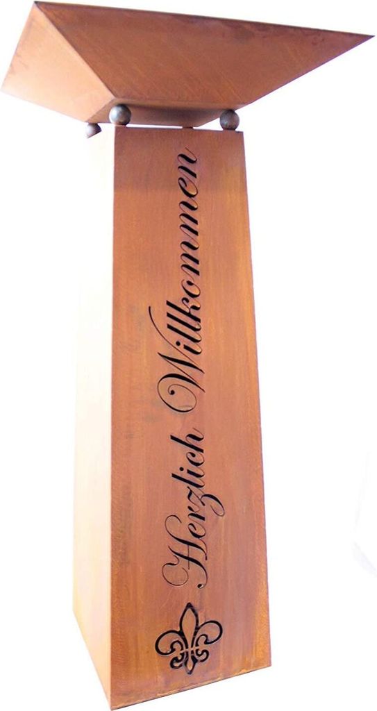 Rostikal Edelrost Gartendeko Säule 1,15 Herzlich Willkommen mit Blumenschale Vintage Deko