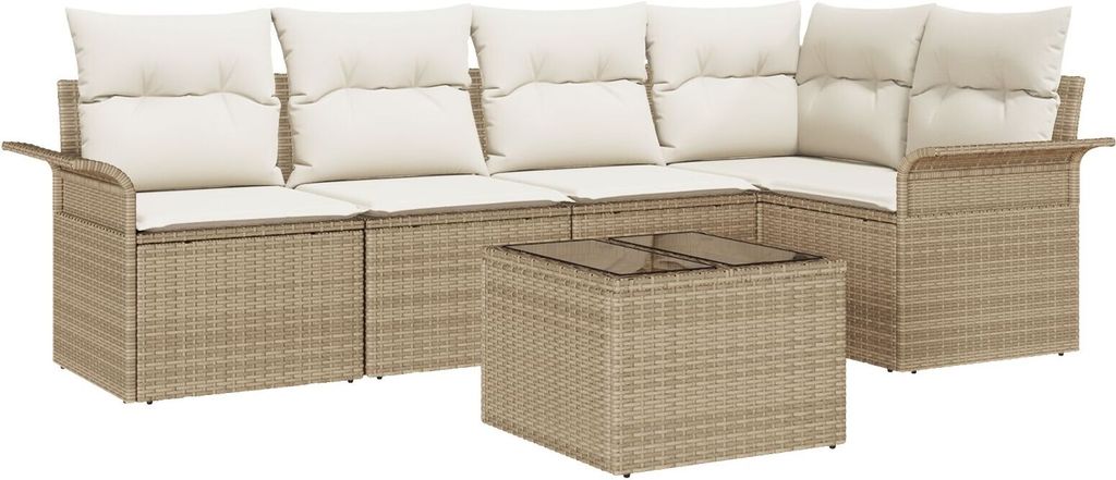 Möbel 6-teiliges Garten Sofa Set mit Kissen Braunes Poly Rattan, 2-Sitzer Garten Sofa mit Stauraum & Kissen Beiges Poly Rattan - Gartensofas 3354040