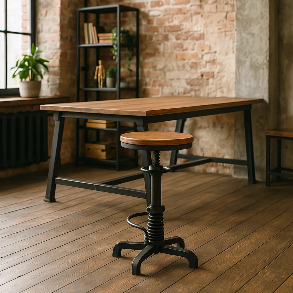 Tabouret de bar industriel vintage Helix avec réglage manuel par vis - 5